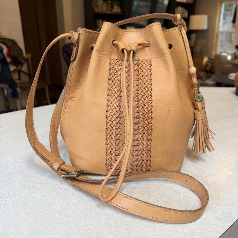 The Sak Ivy Drawstring Woven Leather Crossbody Bag